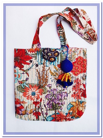 Kantha Carry Bag with Crochet Charm